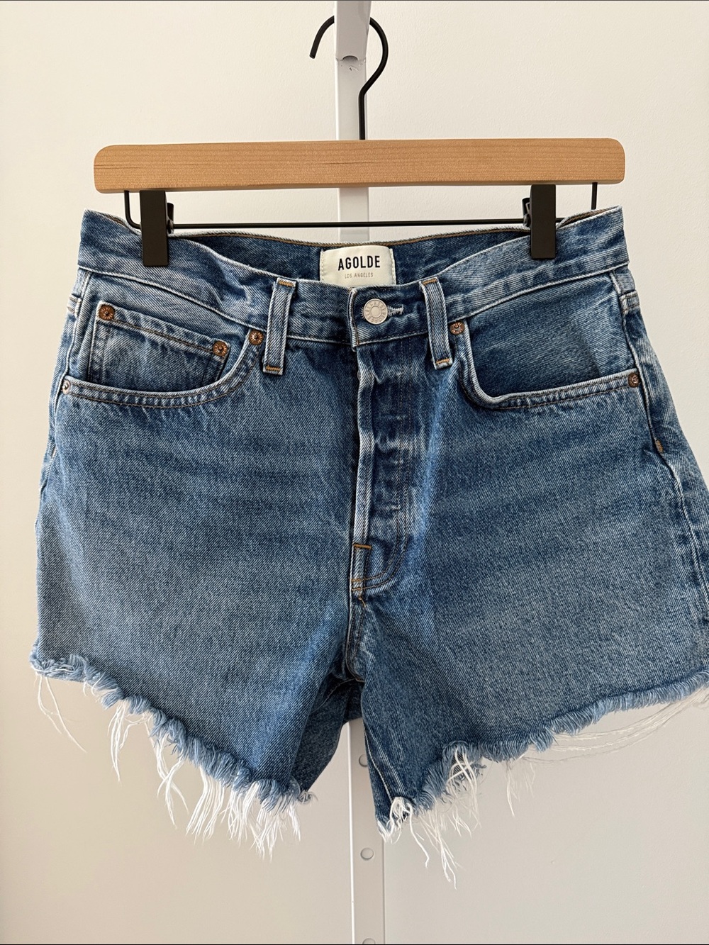AGOLDE Parker long denim shorts distressed size 26